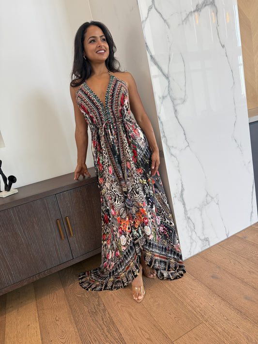 Angkor Wat Jungle Temple High-Low Halter Dress