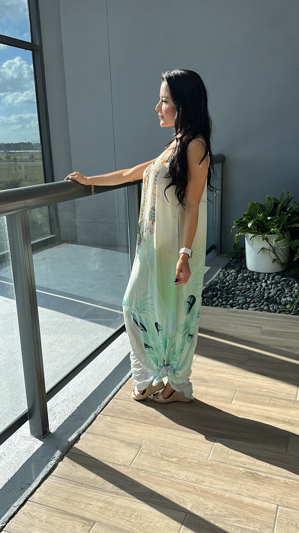 Chandelier Teal Silk Maxi Dress