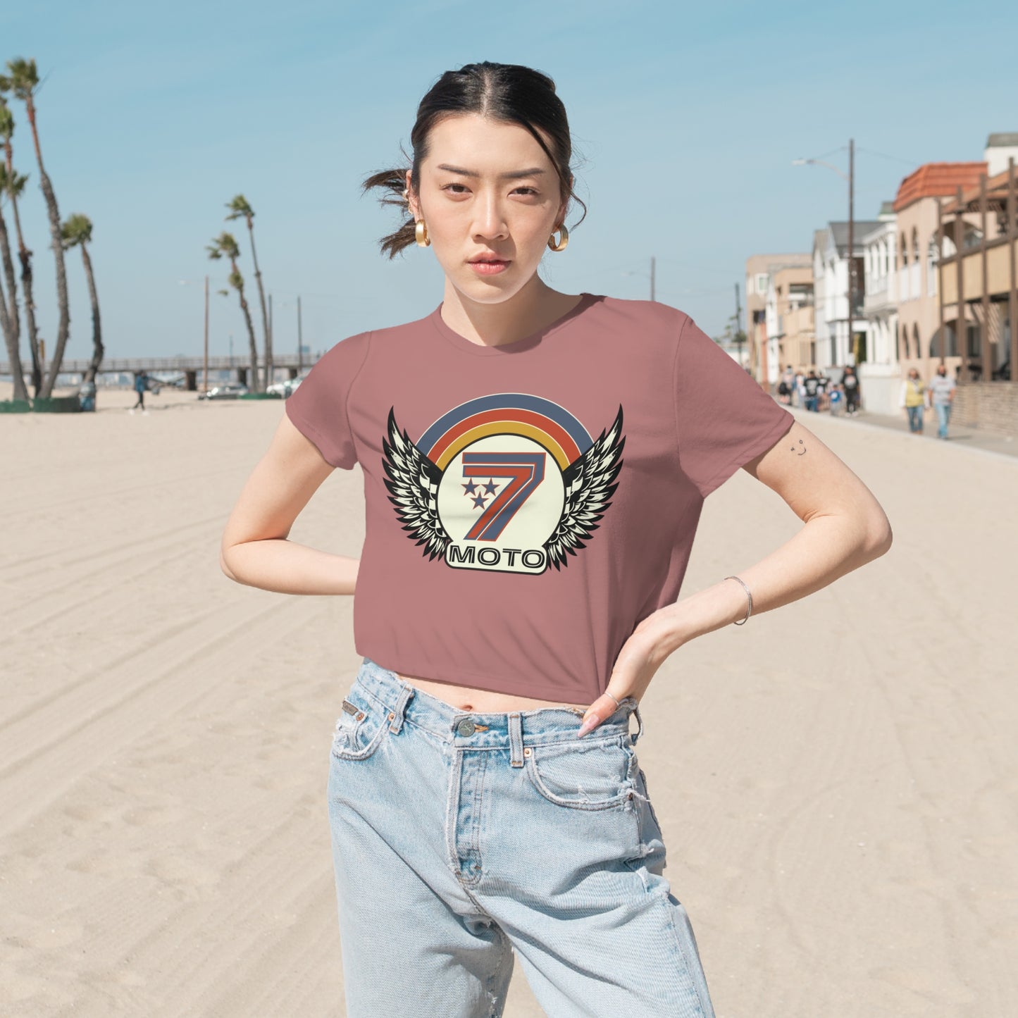 Rainbow 7 Women's Flowy Cropped Tee