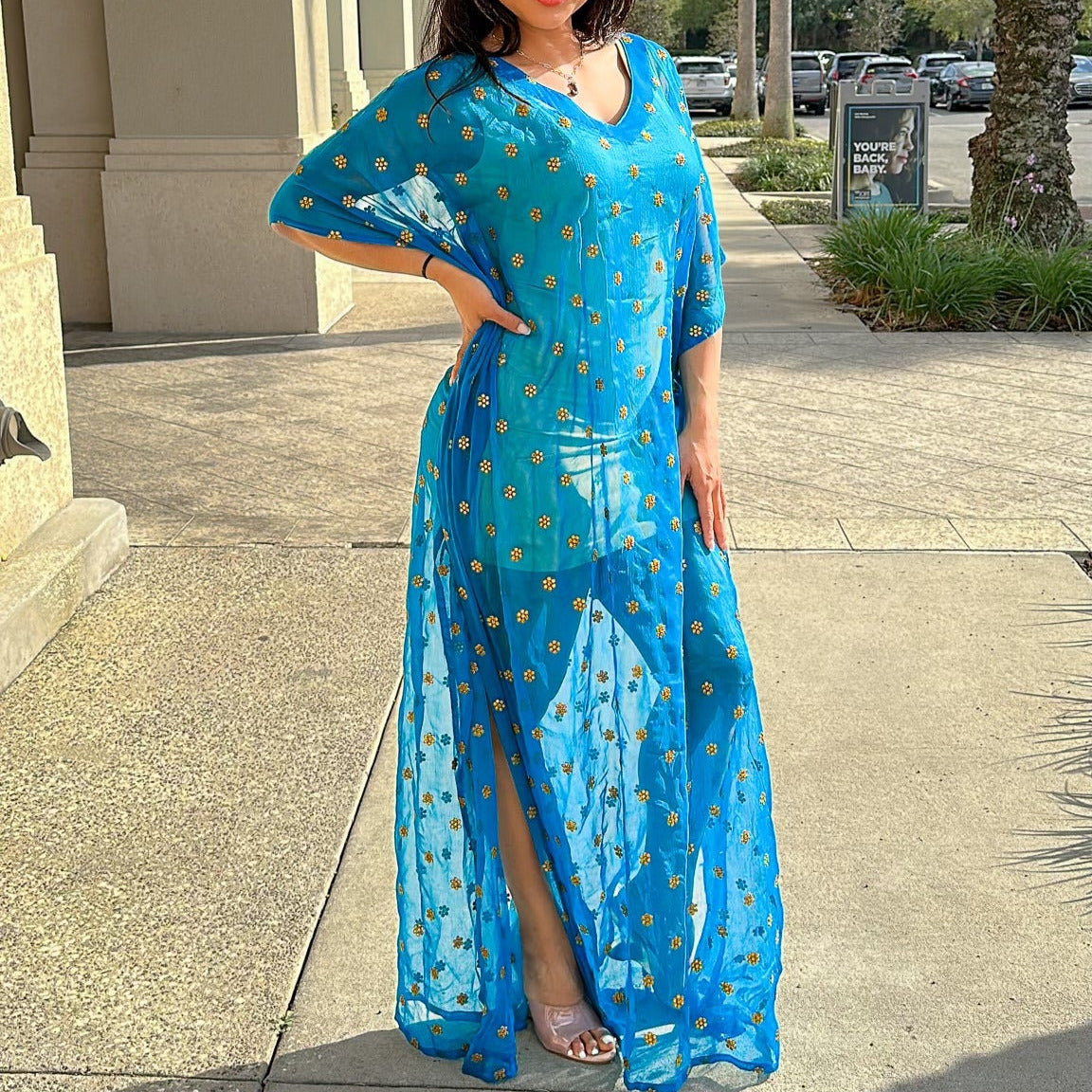 Starburst Teal Long Kaftan