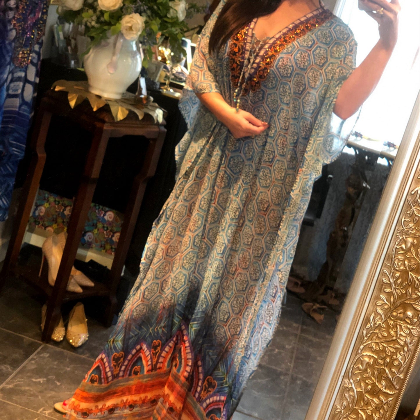 Harbor Mist Long-Kaftan Dress