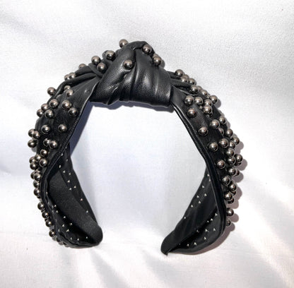 Black Leather Studded Headband