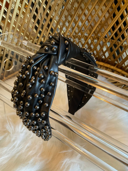 Black Leather Studded Headband