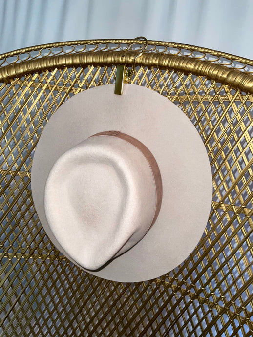 Beige Hat with Suede Brown Detail - Teardrop Crown Wool Hat